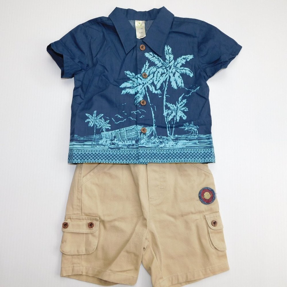 Disney Blue Hawaiian Shirt Tan Cargo shorts Set Baby Boys 6-9 months 6M 9M